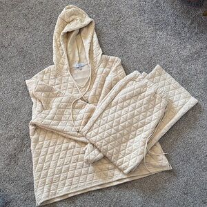Quilted Hooded Lounge Set - Cream